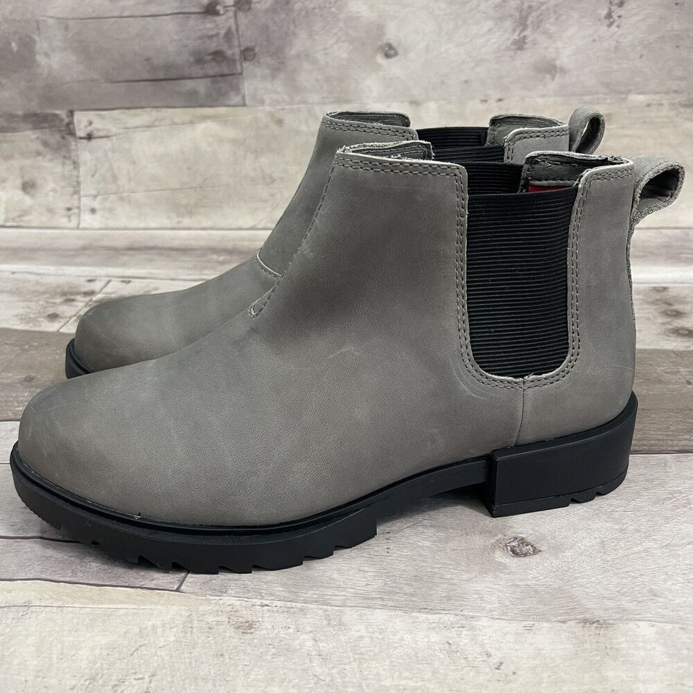 Sorel Emelie Chelsea Ankle Boots‎ Booties Waterproof Leather Gray Size 5.5